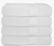 GLAMBURG Premium Cotton 4 Pack Bath Towel Set - 100% Pure Cotton - 4 Bath Towels 27x54 - Ideal for Everyday use - Ultra Soft & Highly Absorbent - White