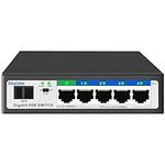 Goalake 6 Port Gigabit Ethernet Unmanaged PoE+ Switch, 4 Gigabit PoE+ @52W, 1 Gigabit Uplink, 1 Gigabit SFP Slot, 802.3af/at, VLAN Mode, AI Detection, Ideal for IP Surveillance and Access Point