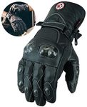 Texpeed Mens Winter Motorcycle Leather Gloves - Waterproof Motorbike Riding Moped Warm Long Gloves With Biker Protective CE Knuckle Armour L