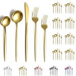 Evanda Gold Cutlery Set 40 Piece Service for 8, Gold Titanium Plating Stainless Steel Silverware Set, Include Knives Forks Spoons Set, Idea Gift for Home and Wedding, Dishwasher Safe