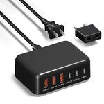 USB C Wall Charger 100W, Excgood 6 Port GaN Charger USB C + USB A Fast Charging Block Station Multiport Hub Desktop Travel Adapter 5ft Extension Cord Compatible for iPhone 15 Pro Max Watch Pad Galaxy