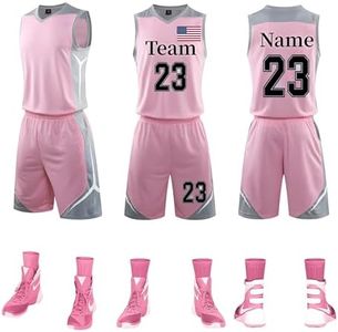 DVGEY Custom Basketball Jersey - Fan Jersey - Custom Any Name Number Team Logo - Custom Basketball Jersey for Kids Boys Men Adult & Personalized Team Uniforms (Pink)