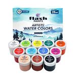 Flash Water Colours For Painting-Painting Kit For Kids Artists Professionals Hobby Painters-Matt Finish Rich Pigments Non Toxic Watercolor Set-25 Ml Each (Set Of 12), Multicolor