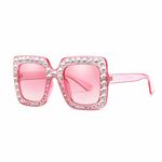 Retro Oversize Square Diamond Rhinestone Sunglasses for Women Men Disco Bling Bling Glasses（Pink1）