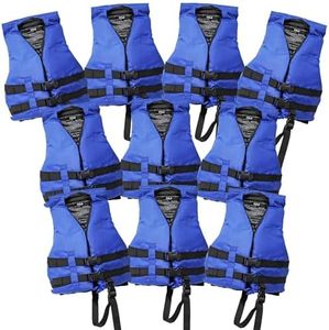 10 Pack Life Jacket Paddle Vest; Coast Guard Approved Type III PFD Life Vest Flotation Device; Jet ski, Wakeboard, Kayak; Ideal Extra Life Jacket for Pontoon Boat Blue Child