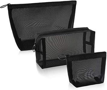 3 Pieces Mesh Cosmetic Bag Mesh Makeup Bags Mesh Zipper Pouch for Offices Travel Accessories, 3 Sizes, Black, 3 Count (Pack of 1)