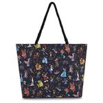 Disney Mickey and Stitch Tote bag - Girls, Boys, Teens, Adults - Mickey Minnie Mouse, Stitch, Classic Canvas Tote Travel Bag, Black, One Size