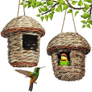 2 Pezzi Natural Casa degli Uccelli di Paglia, Casetta per Uccellini Come Colibrì, Nido per Uccelli Fatto a Mmano, Casa Degli Uccelli di Paglia, per Pappagalli, Canarini, Merli, Colibrì