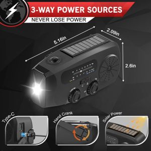 Wind Up Emergency Radio, 2000mAh Hand Crank AM/FM, Flashlight & SOS – Black