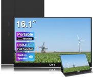 UYY Portable Monitor 16.1" FHD Lastest 2024 Travel Monitor 100% sRGB Gaming Monitor FreeSync IPS USB Type-C HDMI Dual Speakers Smart Cover for | Laptop | PC | Phone | Mac | Game Console