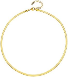 KINKIMISTINA 14K Gold Necklaces for Women, Dainty Herringbone Choker Necklace, Thin Layered Snake Chain Jewelry, Chunky Gold Necklace for Teen Girls Gifts, Alloy Material Fashion Jewelry for Women