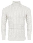 COOFANDY Mens Turtleneck Jumpers Slim Fit Knitted Tops Work High Neck Sweater Twisted Pullover Undershirts White XL