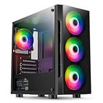 CiT Flash ARGB PC Gaming Case, Micro-ATX, 4 x 120mm ARGB Rainbow Fans Included, Tempered Glass, LED Button, 8 Fan Support, Water-Cooling Ready | Black