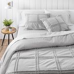 Martha Stewart Skylar Chenille King Size Duvet, 3 Piece Set-1 Duvet Cover, 2 Pillow Shams, Cotton-Percale, Soft, Reversible, Easy Wash, All Season 104"x92" with Button Closure, Grey