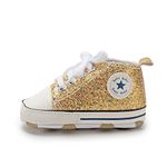 Baby Boys Girls Infant Canvas Sneakers High Top Lace up Bling Sequins Soft Sole Newborn First Walkers Shoe (Gold 6-12 Months)