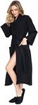 Lotus Linen Waffle Robes for Women - Personalized Robes for Womens - Lightweight Cotton Kimono Spa Bathrobe, Black, Medium