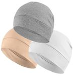 PAROPKAR 3 Pieces Cotton Skull Caps, Lightweight Breathable Skull Beanie Sleep Cap Helmet Liner for Men Women (Beige White Milange Light Grey)