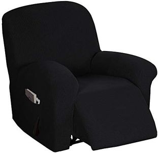 Stretch Recliner Cover Recliner Chair Covers for Living Room Recliner Chair Slipcover with Side Pocket, Thick Soft Small Checked Jacquard, Fitted Standard/Oversized Recliner, Black