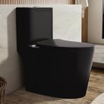 GIVINGTREE Dual Flush Elongated Standard One Piece Toilet with Comfortable Seat Height, Powerful & Quiet Dual Flush Modern Toilet, 12'' Rough-in, Matte Black，6636