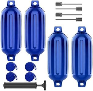 PuroShelt PuroShelt Boat Bumpers Fenders, Inflatable Cylindrical Twin Eye Ribbed Comes with Ropes Boat Bumpers for Docking, Navy Blue 4 Pack 8.5 x 27 inches