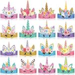 32PCS Unicorn Birthday Party Hats Unicorn Party Supplies Paper Crowns Unicorn Crown Unicorn Headband for Girls Unicorn Party Decorations Princess Boys Dress Unicorn Theme Decorations Favors, 16 Styles