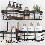 Kitsure Corner Shower Caddy - 2 Pack Rustproof Shower Organizer, Durable Shelf with Large Capacity, Drill-Free Adhesive Bathroom Shelves with 4 Movable Hooks, a Soap Holder, X-Large, Black