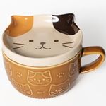 Aoipend Cute Cat Coffee Mug with Lid, Ceramic Tea Cup Saucer Set for Cat Lovers, Kawaii Animal Mug Gifts for Women Wife Grandma Teacher Mum Girls Boys Friends Kids Christmas