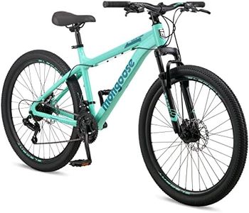Mongoose Grafton Mountain Bike, 26 Inch Bike for Men and Women, 21 Speed, Aluminum Frame, Knobby Mountain Tires, Suspension Fork, Trigger Shifters, Mechanical Disc Brakes, Adult Bicycle