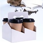 Brillantreal Kraft Paperboard 4-Cup Drink Carrier with Handle, 12-30 oz Coffee Cup Holder, Takeout Beverage Delivery, 30-Pack