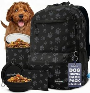 Dog Travel Bag for Supplies - Complete Dog Diaper Bag Backpack with 2 BPA-Free Travel Bowls, Treat Pouch, Food Container, Placemat & Laptop Sleeve – for Traveling, Road Trips, Hiking: Black-Paw Print