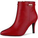 Allegra K Women's Stiletto Heels Pointed Toe Side Zip Red Ankle Boots 5.5 M US