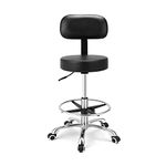 Kaleurrier Rolling Swivel Adjustable Heavy Duty Drafting Stool Chair for Salon,Medical,Office and Home uses,with Wheels and Back (Black with Footrest)