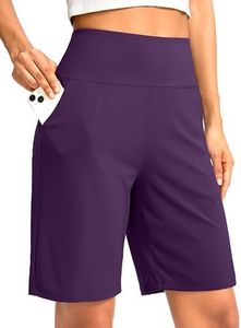 G Gradual Women's Bermuda Long Shorts with Pockets High Waisted Knee Length Shorts for Women Walking Athletic Workout(Purple,M)