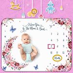 Jonnick Baby Monthly Milestone Blanket for Girl or Boy,Cute Baby Photo Background Blanket, Flowers and Butterflies Baby Month Blanket,Gender Neutral for Newborn Girl & Boy 40x60inch(Flower Moon)