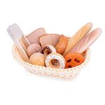 New Classic Toys 10605 Wooden Pretend Play Kids Bread Basket Set Cooking Simulation Educational Perception Toy for Preschool Age Toddlers Boys Girls, Multi Color