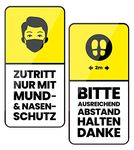 Set of 2 stickers, each 8.5 x 17 cm, access only with mouth and nose protection, mask obligation, please keep sufficient distance, hygiene regulations Corona Y002 (German)