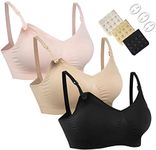 HOFISH Maternity Nursing Bras Seamless 3 Pack Sleep Bralette for Breastfeeding with Free Bra Extenders & Clips L