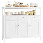 FirFurd White Sideboard Storage Cabinet Kitchen Cupboard Sideboards for Living Room Buffet with 3 Doors 3 Drawers Adjustable Shelves for Dining Room Hallway 108x38x98.5cm