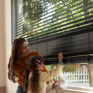 MR.DANCE 2 Inch Cordless Faux Wood Extra Wide Blinds for Indoor Windows, 70" Width, 48" Length, Embossed Design, Waterproof & Room Darkening, Interiors Window Blinds for Home and Office, Black