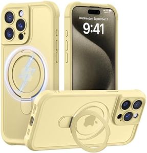 MOCCA Design for iPhone 15 Pro Case with Magnetic Invisible Stand [Full Camera Protection] [Compatible with Magsafe] Military Drop Shockproof Translucent Matte Phone Case Cover 6.1",Creamy Yellow