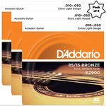 D'Addario EZ900 85/15 Bronze Great American Extra Light Acoustic Guitar Strings (Pack of 3)