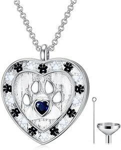 SOULMEET Custom Silver/Real White Gold Paw Print Necklace for Ashes, Personalize Engraving Birthstone Pet Urn Necklace for Ashes Keepsake Cremation Jewelry for Pet Cats Dogs-September