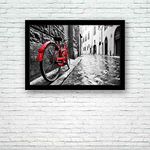 BOXD Retro Vintage Red Bike in an Old Town Painting Poster Black Frame 19 X 13Inch