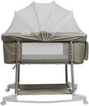 RTUSAS Multi Mode Newborn Baby Bassinet Bedside Sleeper Wheeled Baby Cradle Portable Bassinet Playpen Breathable Mesh Crib Rocking Bassinet with Mosquito Net Night Light Music Box(Light Grey)