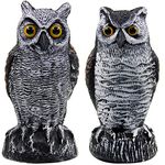 Hausse 2 Pack Fake Horned Owl Bird Scarecrow Decoy, Plastic Owl Bird Deterrents, Nature Enemy Pest Repellent for Outdoor Garden Yard