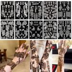 PPVWEY 10 Sheets Tattoo Stencils Kit, 10 Pair Arm Hand Tattoo Template Temporary Indian Arabian Glitter Airbrush Tattoos Stickers for Face Body Paint DIY (Black) (10P)