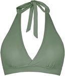 Women's Supportive Halter Bikini Padded Push Up Ruched Bust Hook Back Swimsuit Bathing Suit Tops Only, Olive, X-Large