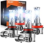 SEALIGHT 9005/HB3 H11 Fog Light Bulbs, 80000LM 6500K Cool White, 1:1 Mini Size, 9005 H11 Bulb with 13000RPM Cooling Fan, 3 Mins Plug-N-Play, IP67 Waterproof Non-polarity, Pack of 4