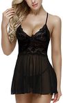 Charmnight Babydoll Sexy Lingerie for Women Lace Nightwear Sleepwear Set（Black-M）