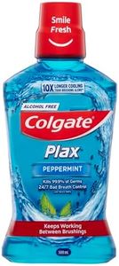 Colgate Plax Antibacterial Mouthwash 500mL, Peppermint, Alcohol Free, Bad Breath Control